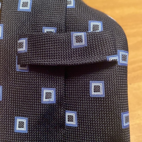 Vintage W.H. Belk Men’s Black Blue Square 100% Silk Neck Tie - Picture 5 of 7